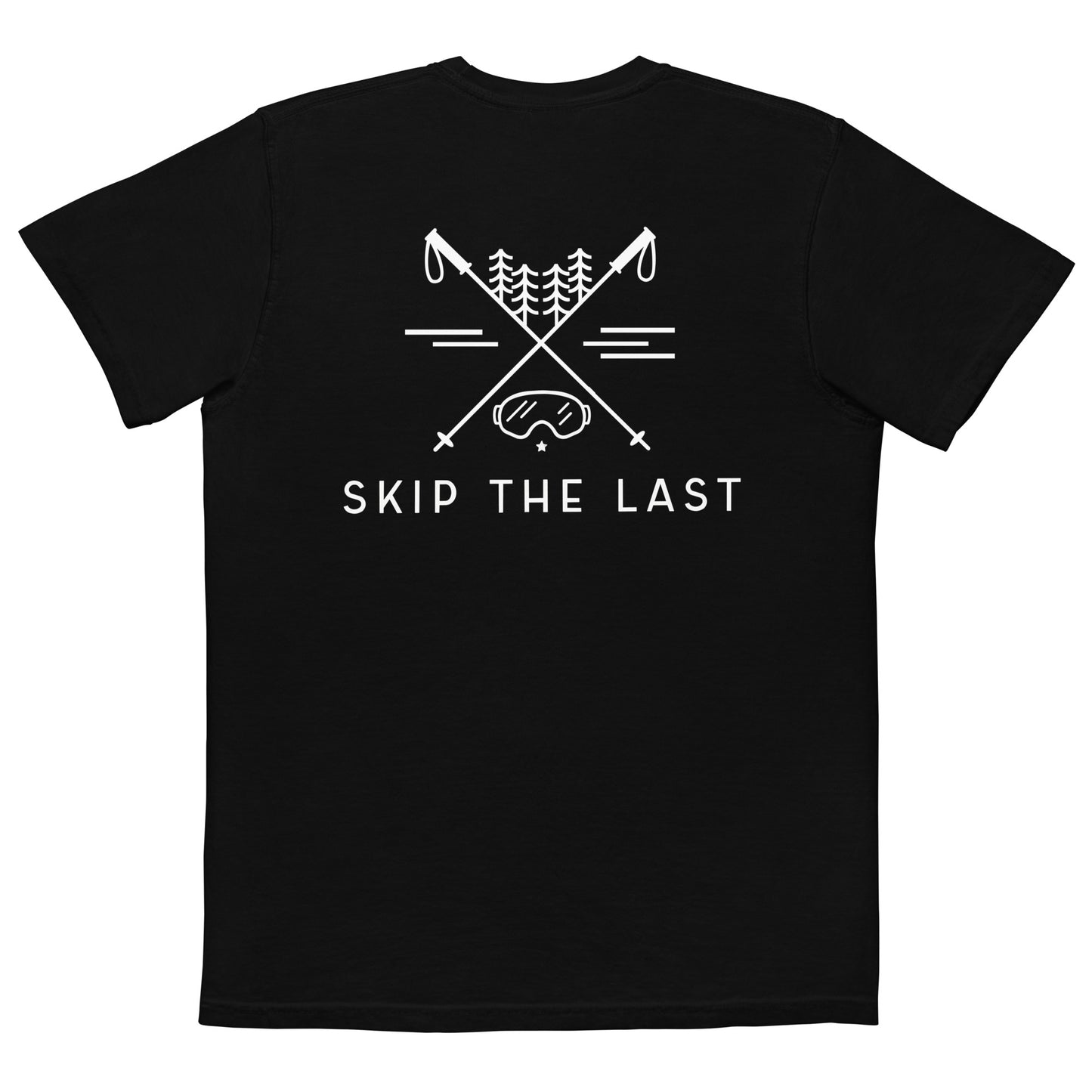 Two More Skip The Last "Adventure" black Pocket T shirt. Back view