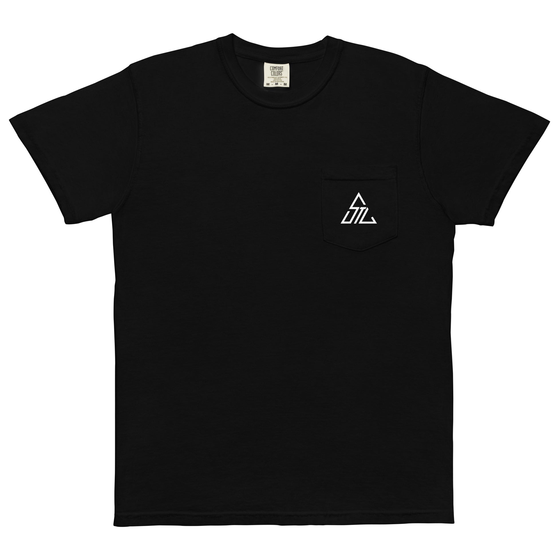 Two More Skip The Last "Adventure" black Pocket T shirt. Front view