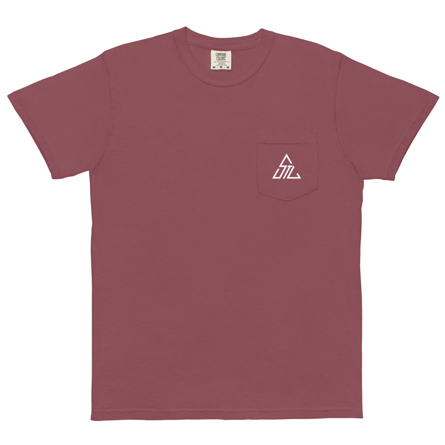 Two More Skip The Last "Adventure" brick Pocket T shirt. Front view