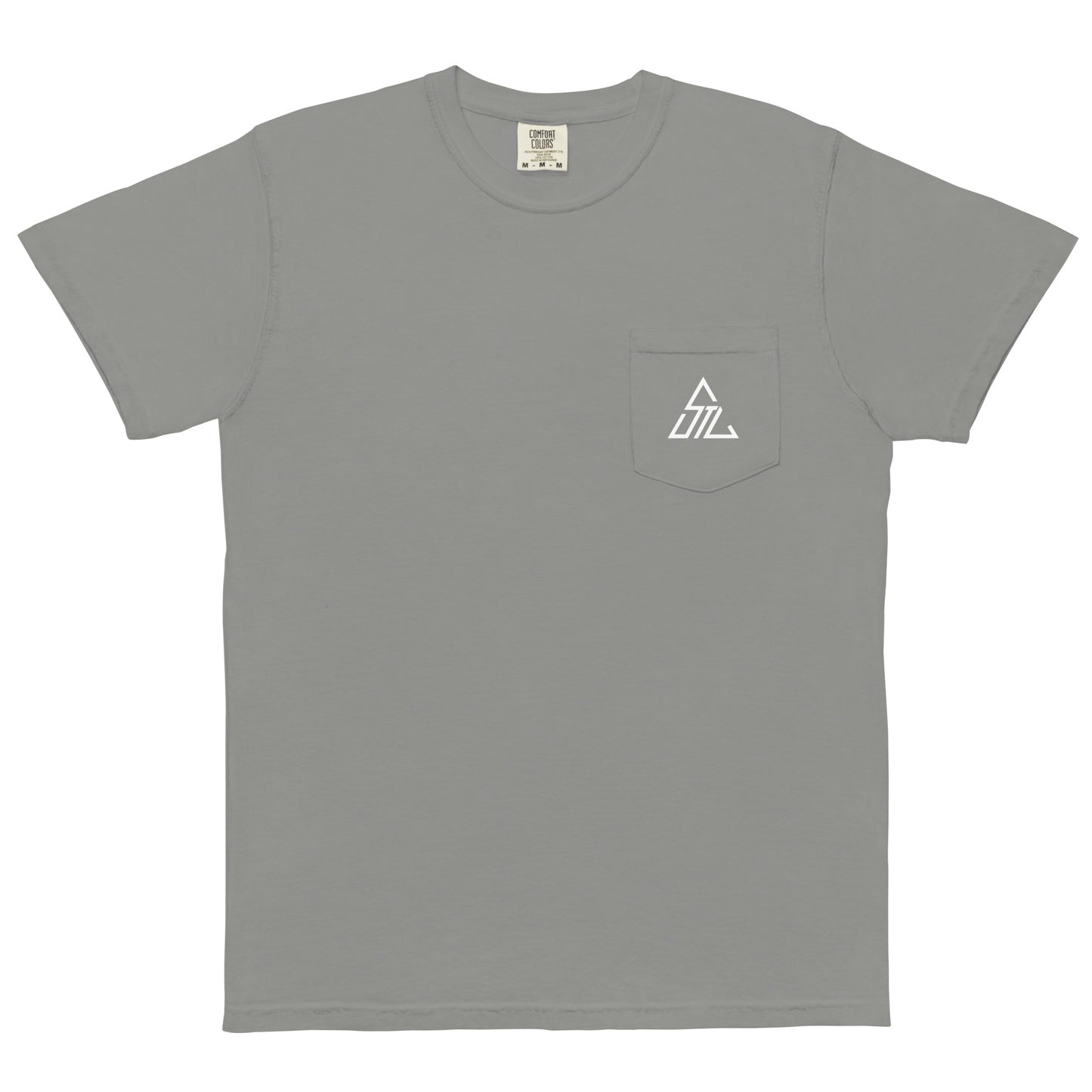 Two More Skip The Last "Adventure" grey Pocket T shirt. Front view