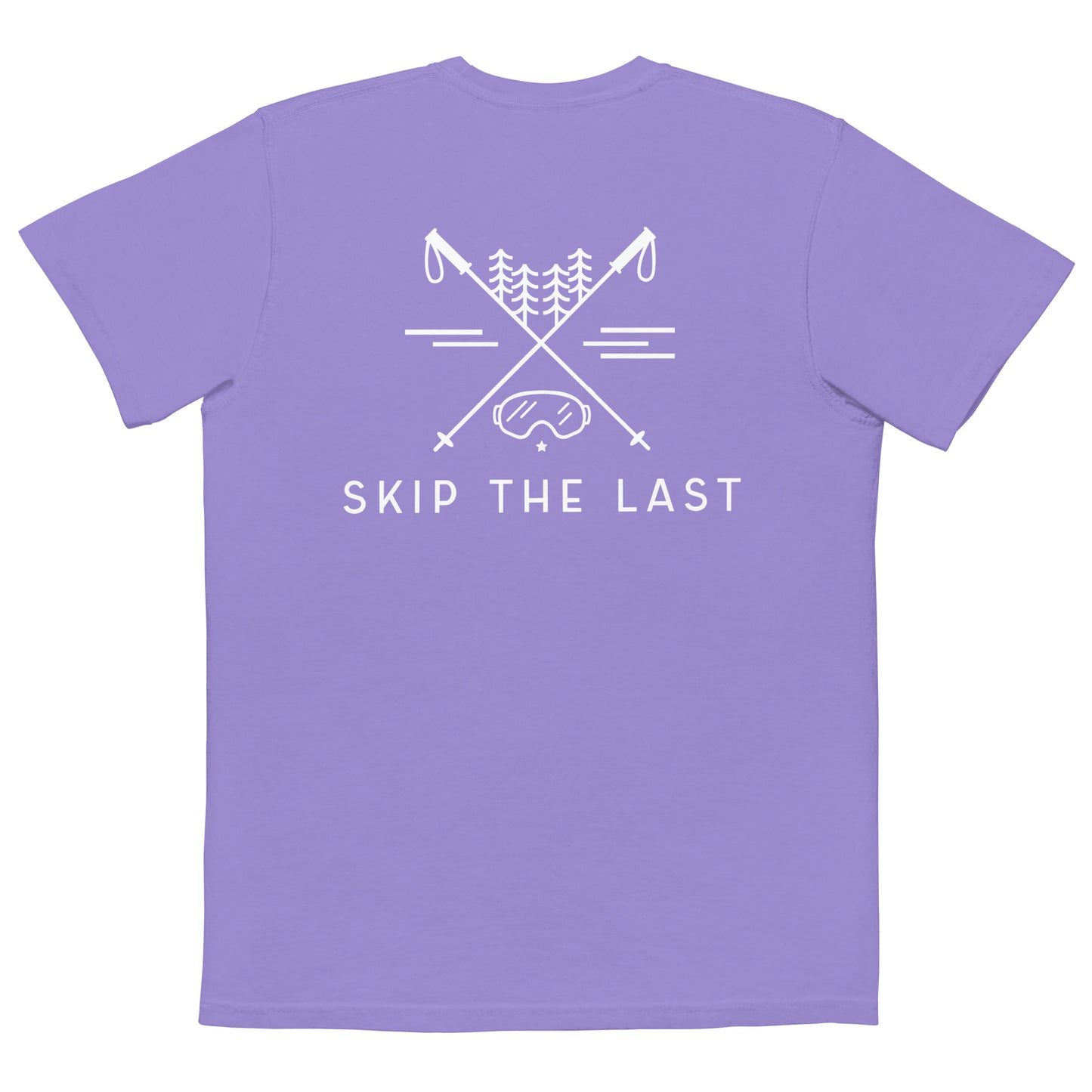 Two More Skip The Last "Adventure" violet Pocket T shirt. Back view