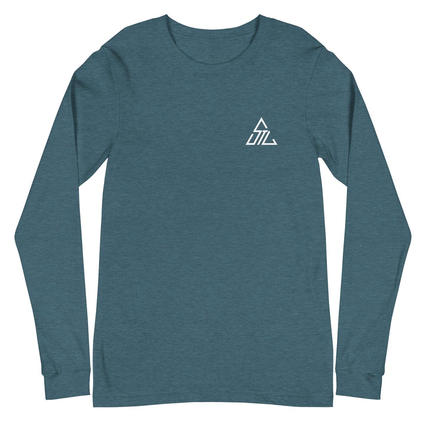 Two More Skip The Last "Bluebird" teal unisex Long sleeve t-shirt. Front view