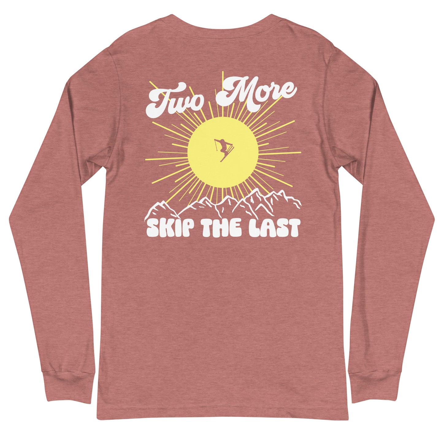 Two More Skip The Last "Bluebird" heather mauve unisex Long sleeve t-shirt. Back view