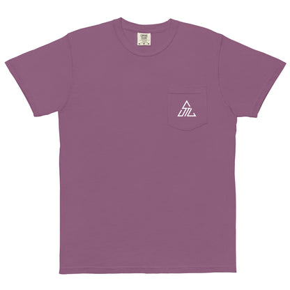 Two More Skip The Last "Bluebird" berry unisex pocket t-shirt. Front view