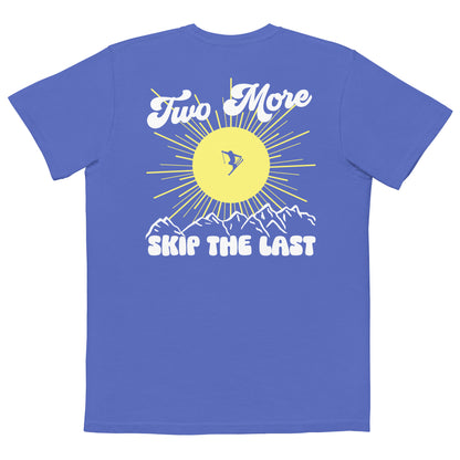 Two More Skip The Last "Bluebird" blue unisex pocket t-shirt. Back view