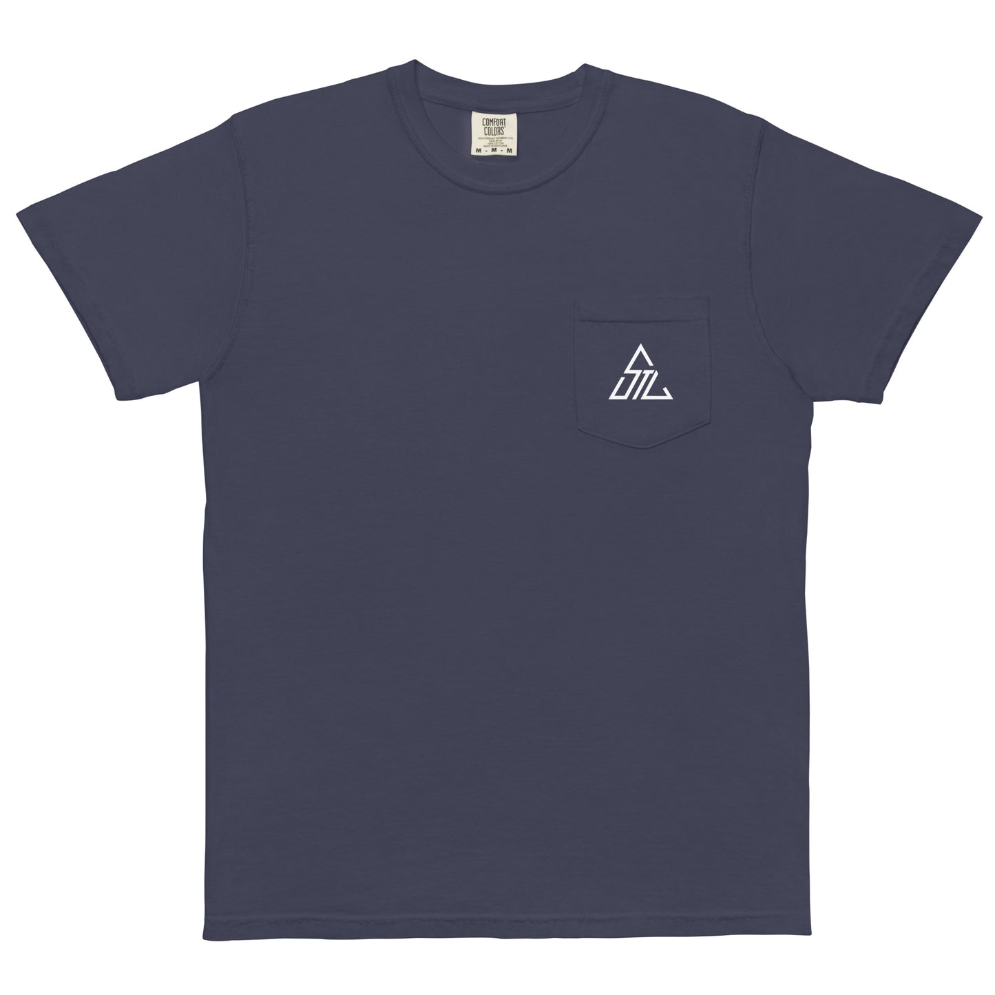 Two More Skip The Last "Bluebird" navy unisex pocket t-shirt. Front view