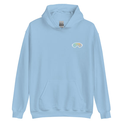 Two More Skip The Last "Retro Skip the Last" light blue unisex hoodie. Front view