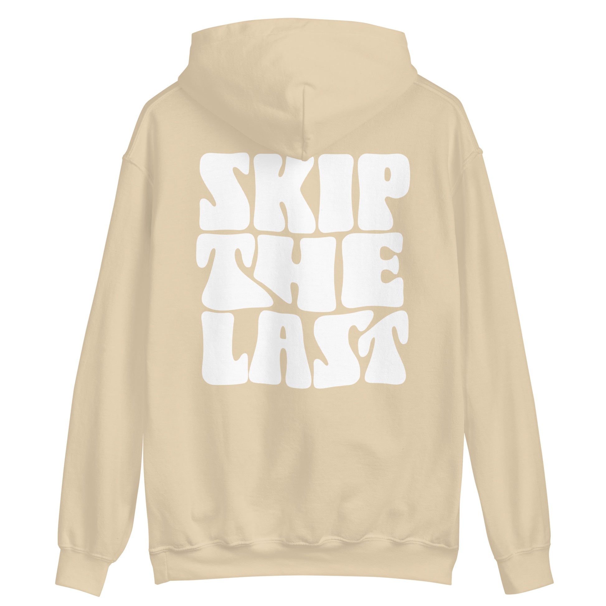 Two More Skip The Last "Retro Skip the Last" sand unisex hoodie. Back view