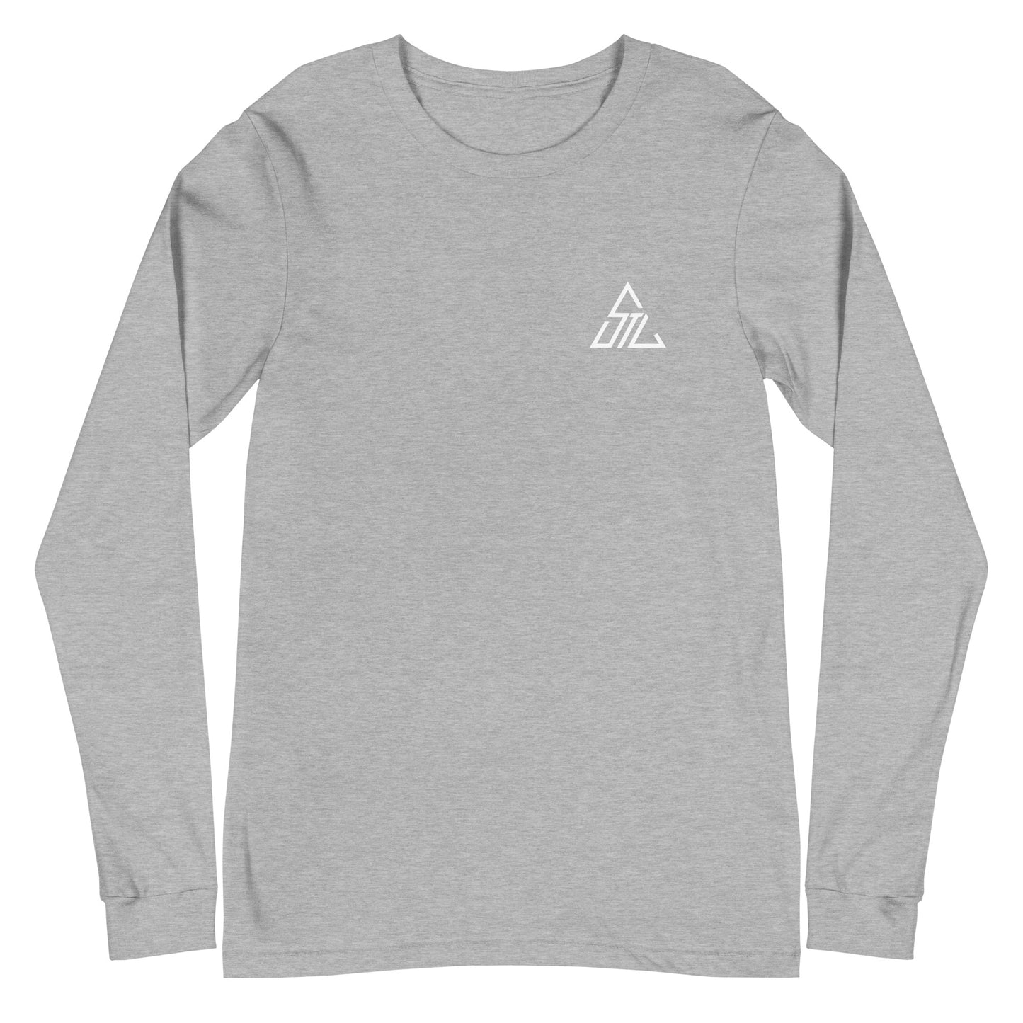 Two More Skip The Last "Bluebird" heather grey unisex Long sleeve t-shirt. Front view