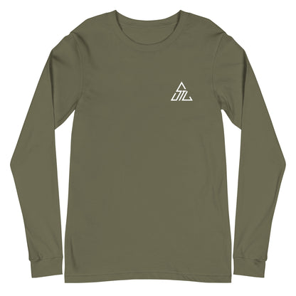 Two More Skip The Last "Bluebird" military green unisex Long sleeve t-shirt. Front view