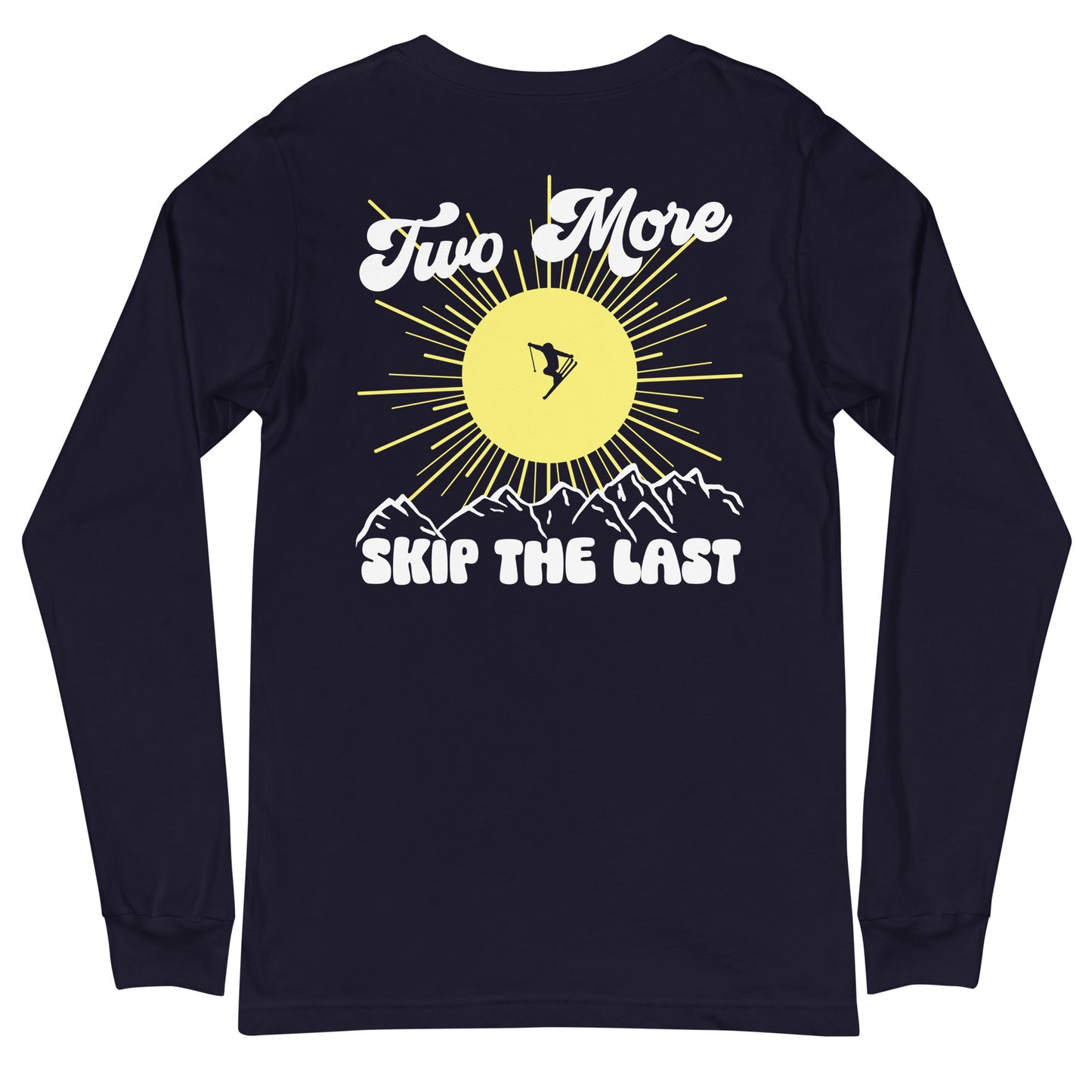 Two More Skip The Last "Bluebird" navy unisex Long sleeve t-shirt. Back view
