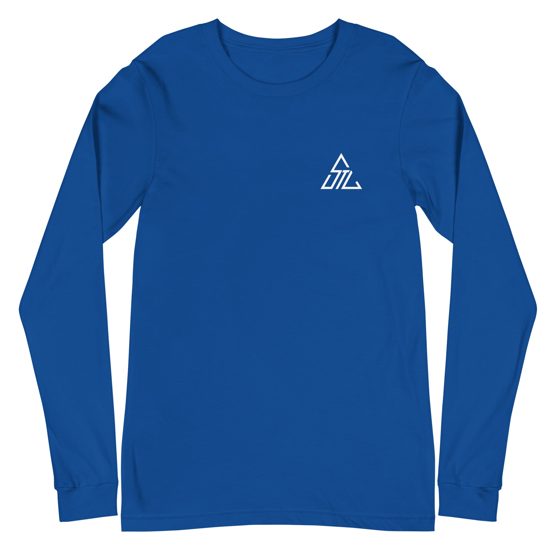 Two More Skip The Last "Bluebird" royal unisex Long sleeve t-shirt. Front view